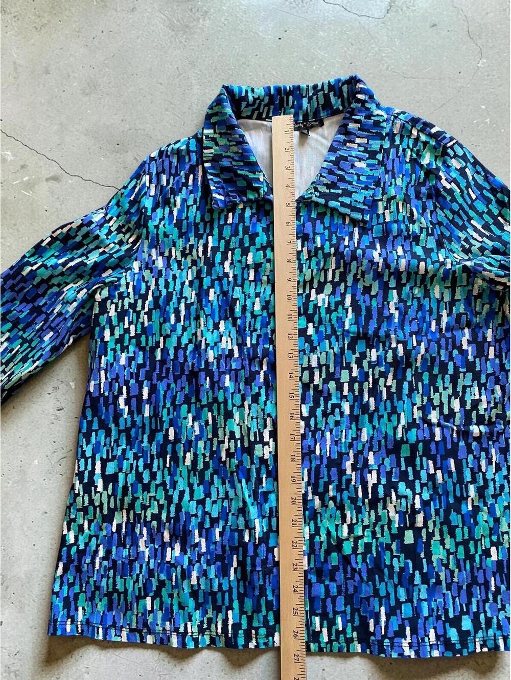 Slinky Brand Women Jacket M Blazer Style Blue Acetate Stretch Abstract Travel - Picture 6 of 9